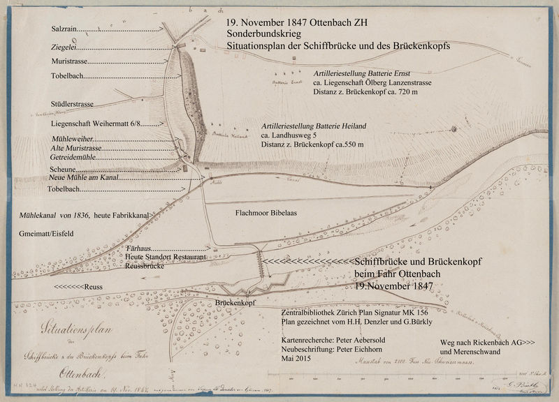 Datei:Situationsplan der Schiffbrücke & des Brückenkopfs beim Fahr Ottenbach nebst Ste-page-001 tk beschriftet 6 Orig.jpg